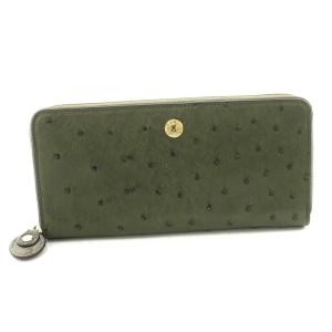 長財布 ラウンドファスナー オーストリッチ 小銭入れあり 緑 グリーン /KU GY62
