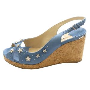JIMMY CHOO ウェッジソールサンダル 星型スタッズ スエード 36.5 ライトブルー /SS OS GY62