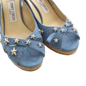 JIMMY CHOO ウェッジソールサンダル 星型スタッズ スエード 36.5 ライトブルー /SS OS GY62