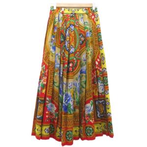 ETRO プリーツスカート シルク混 40 黄色 イエロー 総柄 マキシ丈 ロング丈 /YS1 GY57