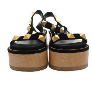 VALENTINO サンダル スタッズ ベロア 38 ブラック ベージュ