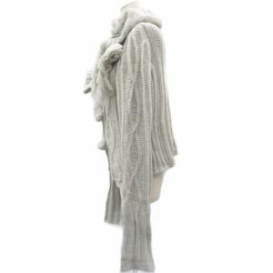 Ermanno Scervino ニットカーディガン アルパカ混 42 ライトグレー ショールカラー フリル 花モチーフ ミドル丈 /YS33
