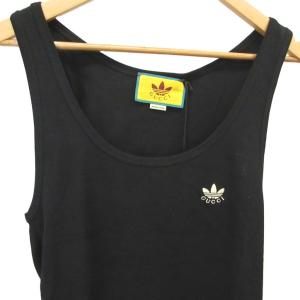 GUCCI アディダス adidas タンクトップ XS 黒 ブラック 無地 ラウンドネック ノースリーブ ロゴ刺繍