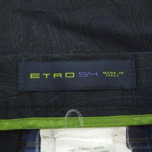 ETRO テーパードパンツ ウール 54 黒 ブラック 紺 ネイビー ペイズリー柄 センタープレス 長ズボン /YU
