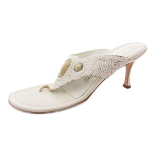 MANOLO BLAHNIK サンダル ピンヒール ビジュー 39 白 ホワイト /FF GY62