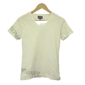 Tシャツ カットソー L 白 ホワイト Vネック 半袖 ロゴプリント /MD GY62