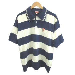 ポロシャツ L 紺 ネイビー 白 ボーダー柄 半袖 ポロシャツ襟 バックデザイン  /AY GY62