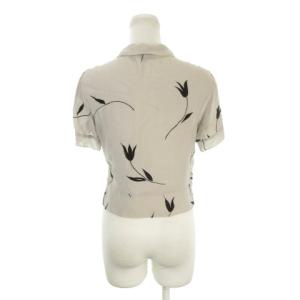 EMPORIO ARMANI シアーシャツ ブラウス 38 グレー チューリップ柄 花柄 フロッキー 半袖 レギュラーカラー /AH29