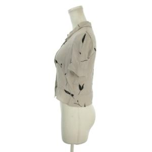 EMPORIO ARMANI シアーシャツ ブラウス 38 グレー チューリップ柄 花柄 フロッキー 半袖 レギュラーカラー /AH29