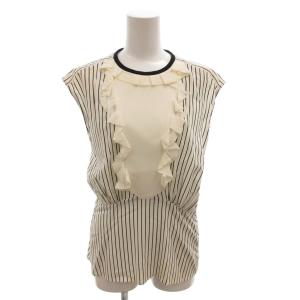 ブラウス ノースリーブ ストライプ シルク フリル 34 ホワイト