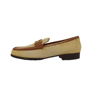 HERMES フラットローファー Hロゴ金具 37 1/2 ベージュ ブラウン