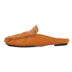 HERMES スリッポン フラットシューズ レザー スクエアトゥ ワンカラー 38 オレンジ /BB GY62
