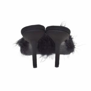 YVES SAINT LAURENT ファー ポインテッドトゥ ミュール 7 黒 ブラック GY62