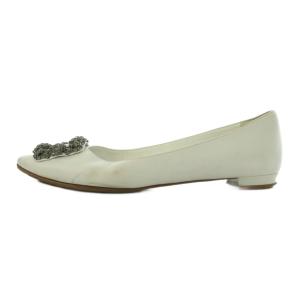 MANOLO BLAHNIK ハンギシ パンプス アーモンドトゥ ローヒール 装飾 37.5 白 ホワイト /BB GY62
