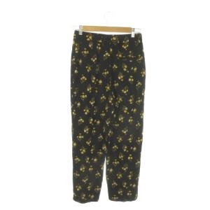 PRADA 花柄パンツ パンツ 40 黒 ブラック 黄 イエロー 花柄 ワイドテーパード AP01 2013 2823