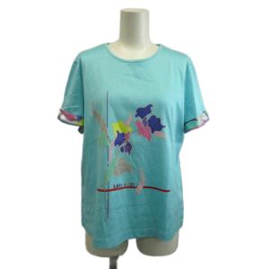 Tシャツ 42 水色 花柄 半袖 ラウンドネック /KK GY62