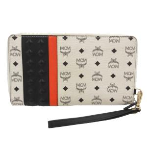 MCM 長財布 モノグラム グレー 長財布 ロングウォレット スタッズ モノグラム柄 ラウンドファスナー