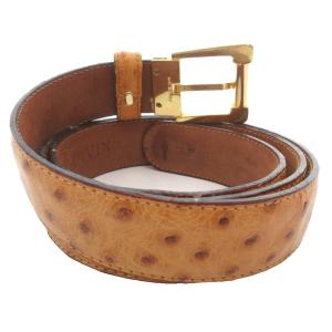 LANVIN オーストリッチレザーベルト 90/105 ピンバックル クイルマーク 茶 ブラウン ダチョウ革 本革 /SD