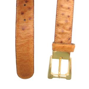 LANVIN オーストリッチレザーベルト 90/105 ピンバックル クイルマーク 茶 ブラウン ダチョウ革 本革 /SD