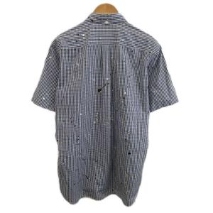COMME des GARCONS HOMME シャツ M 青 ブルー ギンガムチェック柄 ペンキ加工 半袖 /KK GY62