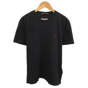 Tシャツ トップス XS 黒 ブラック クルーネック 半袖 ロゴ刺繍 /KK GY62