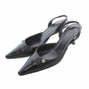 パンプス シューズ 36.5 23.5cm 黒 ブラック レザー ポインテッドトゥ キトゥンヒール /RI