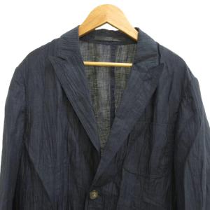 GIORGIO ARMANI テーラードジャケット 上着 麻 リネン 48 ネイビー 紺 無地 ノッチドラペル 長袖 /PP GY62