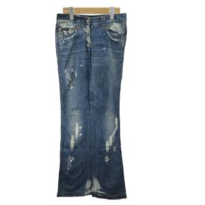 ダメージ・ブリーチ加工 フレア デニムパンツ ジーンズ 36 青 ブルー F367TD / G8100