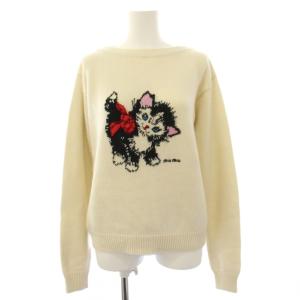 キャットロゴ刺繍インターシャニット セーター 40 アイボリー MML443