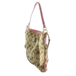 COACH シグネチャー 2WAY ショルダーバッグ トートバッグ ベージュ ピンク F13007 /MI GY49