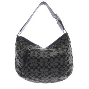 シグネチャー ホーボー ショルダーバッグ パテント ベルト 黒 ブラック グレー /SR GY49