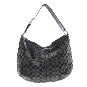 COACH シグネチャー ホーボー ショルダーバッグ パテント ベルト 黒 ブラック グレー /SR GY49