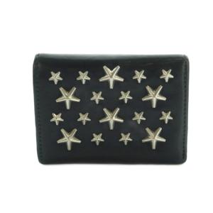 JIMMY CHOO 財布 三つ折り 小銭入れ レザー スタッズ スター 星 黒 ブラック /MI GY49