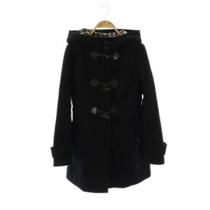 裏地チェックダッフルコート アウター ロング フード 38 ブラック /DO GY53