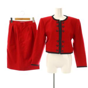 セットアップ ヴィンテージ ショート丈ノーカラージャケット タイトスカート S レッド ブラック /DO
