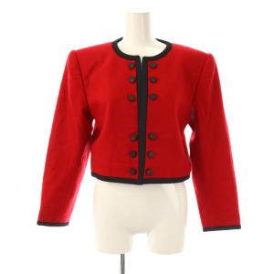 YVES SAINT LAURENT セットアップ ヴィンテージ ショート丈ノーカラージャケット タイトスカート S レッド ブラック /DO