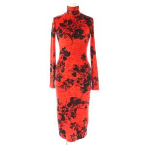 2020年 花柄 タイト ワンピース 641556 TJL06 ベロア XS レッド ブラック