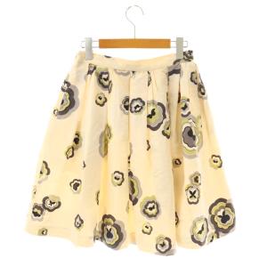 miumiu 花柄 フレアスカート シルク 42 ベージュ マルチカラー /ES GY53