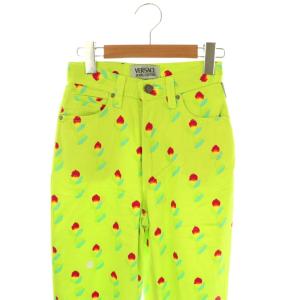 VERSACE JEANS COUTURE ヴィンテージ 総柄 パンツ スリム 26 40 イエローグリーン マルチカラー /ES GY53