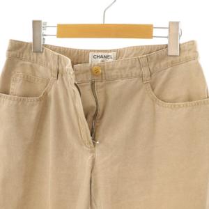 CHANEL 03P ロゴプレート コットン パンツ ストレート 38 ベージュ /ES GY53