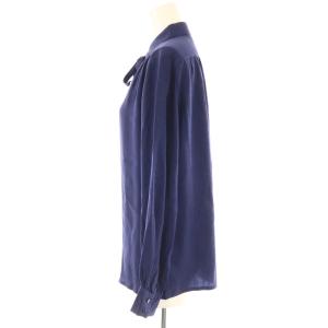Christian Dior CD総柄 シルク100% ブラウス シャツ 長袖 ボウタイ付き M ネイビー /ES GY53