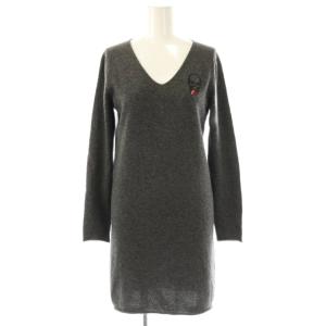 ニットセータースカルワンピース 長袖 Vネック カシミヤ100% S グレー /DO GY53