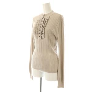 BURBERRY LONDON フリルリブニット カットソー ロゴ刺繍 1 グレージュ /DO GY53