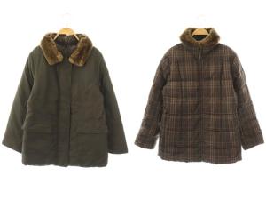 レッキスファー ダウンジャケット リバーシブル 裏地チェック 9 ブラウン ダークカーキ