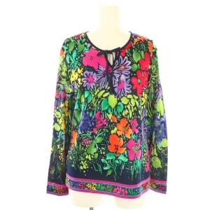 ニット セーター シルク 総柄 L ネイビー マルチカラー /ES GY53