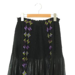 me ISSEY MIYAKE フレアスカート ロング 刺繍 ブラック パープル グリーン /ES GY53