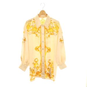 シャツ ブラウス 総柄 シルク 40 ライトベージュ マスタード グレー /ES GY53