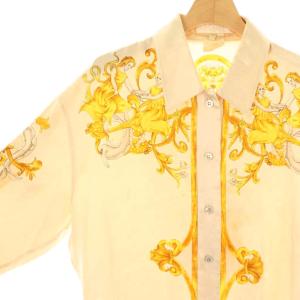 ESCADA シャツ ブラウス 総柄 シルク 40 ライトベージュ マスタード グレー /ES GY53