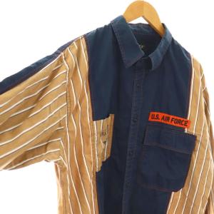 AVIREX シャツ ストライプ 2XL ベージュ 紺 白 /CX OS GY53