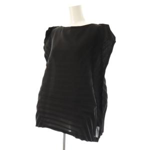 me ISSEY MIYAKE ブラウス フレンチスリーブ プリーツ ブラック /DF GY53